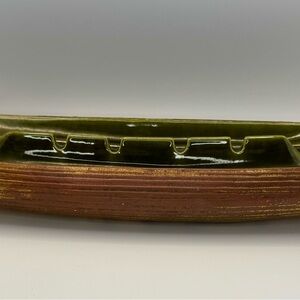 Vintage Mid Century Modern Green and Brown Ceramic Ashtray